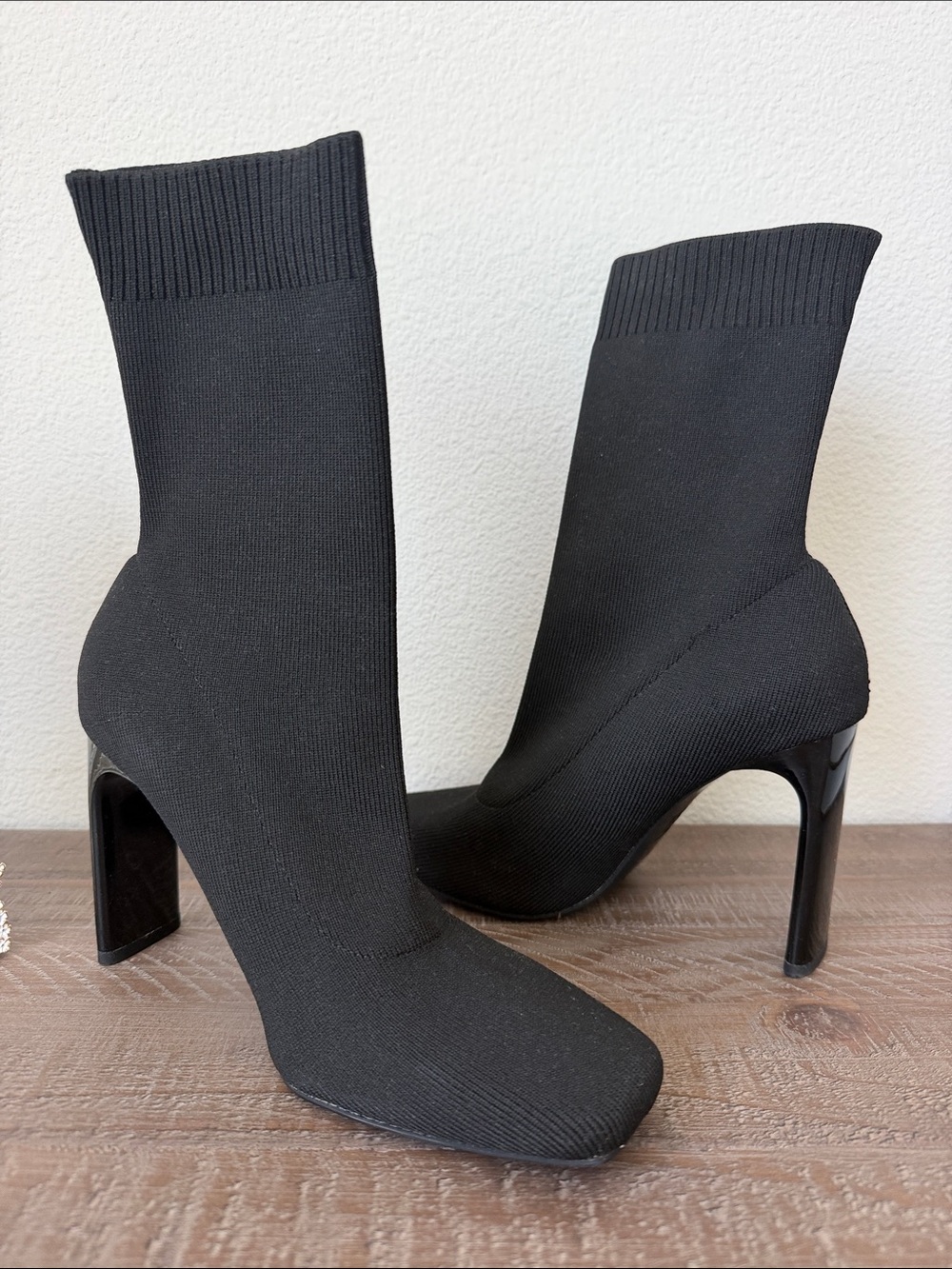 Zara Black Stretch Sock Heel Boots